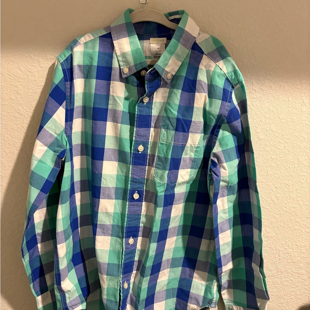 Crewcuts Blue and Green Plaid Kids Button Down Shirt